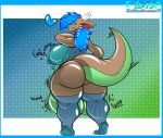  &lt;3 anthro balls big_balls big_breasts big_butt blue_hair bottomless breasts butt clothed clothing dragon genitals gynomorph hair hi_res huge_balls huge_breasts huge_butt hyper hyper_balls hyper_genitalia intersex kaithunderstone75 looking_back rear_view solo thick_thighs 