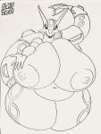  3:4 absurd_res anthro big_breasts breasts female hi_res holding_breast huge_breasts hyper hyper_breasts kaithunderstone75 legendary_pok&eacute;mon monochrome nintendo nipples pok&eacute;mon pok&eacute;mon_(species) rayquaza slightly_chubby solo thick_thighs video_games 