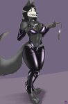  anthro big_breasts bone breasts canid canine canis clothing collar female hi_res mammal rubber scp-1471 scp_foundation simple_background skull solo suit unusualmatias whip wolf 