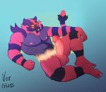  anthro balls black_stripes digital_media_(artwork) erection feet felid fur genitals hi_res humanoid_feet humanoid_genitalia humanoid_penis incineroar looking_at_viewer male mammal muscular muscular_anthro muscular_male nintendo nipples nude penis pink_nose pok&eacute;mon pok&eacute;mon_(species) red_balls red_body red_fur simple_background smile solo stripes teeth video_games vox_glass 