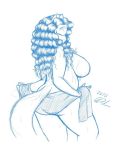  2020 after_shower anthro big_breasts big_butt breasts butt curled_hair domestic_cat felid feline felis female hair long_hair long_tail mammal nude peterandcompany peterandwhitney sketch solo towel whitney 