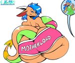  absurd_res alpha_channel anthro big_breasts big_butt blue_eyes blue_hair bottomwear breasts butt butt_pose clothing dragon female hair hi_res huge_breasts huge_butt kaithunderstone75 male mature_female pose shorts solo tail_aside thick_thighs 