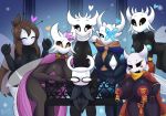  &lt;3 anthro areola arthropod bench bepinips big_breasts bikini blush bodily_fluids breasts clothing female flustered group hair harem hi_res hollow_knight hollow_knight_(character) male nipples protagonist_(hollow_knight) scarf size_difference size_play sweat swimwear team_cherry video_games wings 