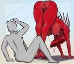  &lt;3 anthro anus ass_up big_breasts big_butt bodily_fluids breasts butt duo female genitals hi_res human keadonger male male/female mammal nude pussy red_body scp-939 scp_foundation sharp_teeth sweat teeth yoga 