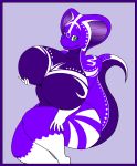  absurd_res anthro big_breasts border breasts cobra female hi_res holding_breast huge_breasts kaithunderstone75 looking_at_viewer non-mammal_breasts nude purple_background purple_border reptile scalie simple_background snake solo 