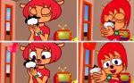  &lt;3 anthro bovid breasts caprine clothed clothing duckydeathly eyes_closed female fur hair holding_object horn inside kissing lammy_lamb mammal open_mouth parappa_the_rapper purple_eyes red_hair sheep solo sony_corporation sony_interactive_entertainment television tongue um_jammer_lammy video_games 