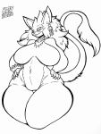  3:4 anthro belladonna_(trials_of_mana) big_breasts breasts featureless_breasts featureless_crotch felid feline female hi_res kaithunderstone75 mammal monochrome nude simple_background solo trials_of_mana white_background wide_hips 