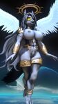 3d_(artwork) abs angel ankle_cuffs anthro armband armor breasts canid canid_demon collar cuff_(restraint) demon digital_media_(artwork) feathered_wings feathers female halo hellhound helluva_boss hi_res legband loona_(helluva_boss) mammal nude pubes restraints sanguine_paladin solo source_filmmaker thighband vambrace wings