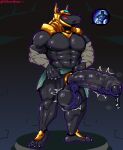 abs absurd_res accessory anthro armor balls biceps big_balls big_penis blush bodily_fluids canid canine canis clothing cock_ring erection foreskin fur genital_fluids genitals hi_res humanoid_genitalia humanoid_penis hyper jackal jewelry league_of_legends male mammal muscular muscular_anthro muscular_male muscular_thighs nasus_(lol) nipples nude paws pecs penis penis_accessory penis_jewelry precum presenting riot_games simple_background solo throbbing triceps vein velvetdraw