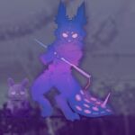 2_toes ambiguous_gender angry anthro arm_tuft cheek_tuft defending defensive eyebrows facial_tuft feet feral fluffy fluffy_chest fluffy_ears fluffy_hair fluffy_tail fur hair hi_res holding_object holding_weapon mammal melee_weapon neck_tuft needler plushie polearm purple_body purple_fur rain_world sillystring slugcat_(rain_world) solo spear spear_tail spearmaster_(rain_world) tail tail_tuft toes tuft tufted_ears tufted_fur videocult weapon white_eyebrows white_eyes white_nose