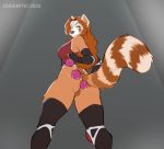  2020 absurd_res ailurid anal anal_beads anal_beads_in_ass anal_penetration anthro anus breasts butt elbow_pads faizenek female fur genitals hair hi_res knee_pads looking_at_viewer mammal orange_body orange_fur orange_hair penetration pussy raised_tail red_panda ringtail sex_toy simple_background solo sportswear ultimate_mating_league 
