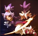  1girl animal_ears blaze_the_cat cat_ears cat_girl cat_tail forehead_jewel fur-trimmed_gloves fur_trim gloves gold_necklace high_heels humanization jacket jewelry nancher necklace pants pink_footwear ponytail purple_hair purple_jacket smile sonic_(series) tail white_gloves white_pants yellow_eyes 