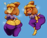  ? animal_crossing anthro bent_over big_breasts big_butt blue_background blush bodily_fluids breasts butt canid canine canis cleavage clothed clothing domestic_dog drooling exhausted eyes_closed female front_view fur hair hand_on_butt hand_on_leg hi_res huge_butt isabelle_(animal_crossing) looking_at_viewer looking_back mammal nintendo oddrich open_mouth pants_down partially_clothed purple_yoshi_draws rear_view saliva shih_tzu simple_background solo standing sweat teeth thick_thighs tight_clothing tongue toy_dog video_games wide_hips yellow_body yellow_fur 
