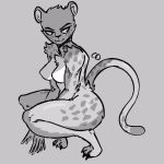  1:1 anthro breasts capaoculta cheetah cheetah_(dc) crouching dc_comics felid feline female full-length_portrait grey_background greyscale hi_res humanoid_hands justice_league mammal monochrome nude portrait side_view simple_background smile solo spots 