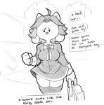  anthro blush breasts clothed clothing dialogue english_text female hair mammal mangneto monochrome smile solo tem temmie_(undertale) text undertale video_games white_body 