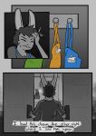 2024 absurd_res anthro apron clothed clothing comic digital_media_(artwork) english_text facepalm frown fur hair halcyon_(series) herba_(halcyon) hi_res lagomorph leporid lost_andsafe male mammal monochrome rabbit restricted_palette simple_background solo text