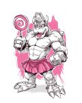 absurd_res anthro bottomwear bowser candy clothing dancewear dessert food hi_res horn inklooser koopa lollipop male mario_bros muscular muscular_male nintendo pecs reptile scalie sfw_version skirt solo tongue tongue_out turtle tutu