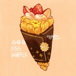  animal_focus artist_name beak bird chick closed_eyes commentary english_commentary english_text food food_focus fruit ice_cream ice_cream_cone nao_(bestrollever) no_humans orange_background original simple_background strawberry strawberry_slice sweatdrop waffle_cone 