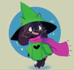 anthro biped black_body black_fur bovid caprine cc-by-nc-sa clothing creative_commons deltarune floppy_ears fur goat green_clothing green_hat green_headwear hat headgear headwear hi_res male mammal open_mouth open_smile rahksart ralsei scarf smile solo undertale_(series)