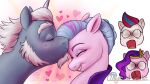 alphabittle_blossomforth_(mlp) blush equid equine facial_hair female forehead_kiss fur grey_body grey_fur hasbro hi_res horn kissing male male/female mammal mlp_g5 my_little_pony mythicalartist34 open_mouth pink_body pink_fur pipp_petals_(mlp) queen_haven_(mlp) shocked_expression unicorn white_body white_fur wide_eyed zipp_storm_(mlp)