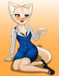  absurd_res aggressive_retsuko anthro bottomwear canid canine clothed clothing drunk erdfurry female fennec fenneko fox hi_res mammal sanrio simple_background skirt solo substance_intoxication 