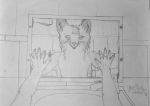  anthro bathroom canid canine fox human joseskvolpe linear male mammal mirror monochrome solo 
