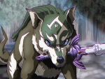 blue_eyes canid canine canis dark_souls feral fromsoftware fur great_grey_wolf_sif hi_res holding_object holding_sword holding_weapon inner_ear_fluff link_(wolf_form) looking_at_viewer male mammal markings master_sword melee_weapon nintendo parody signature solo sword the_legend_of_zelda theryanarchy tuft twilight_princess weapon wolf