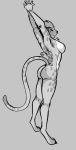  anthro breasts butt capaoculta cheetah cheetah_(dc) dc_comics felid feline female full-length_portrait grey_background greyscale hi_res justice_league mammal monochrome nude portrait simple_background solo spots standing stretching 