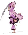  absurdres bra breasts han_juri handstand highres kicking motion_blur official_alternate_costume one_arm_handstand pajamas pink_eyes rattlepool smile street_fighter street_fighter_6 underwear 