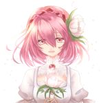  absurdres dress flower hair_flower hair_ornament highres misella petals red_hair smile souta_kutinashi tales_of_(series) tales_of_crestoria white_dress 