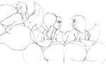  alligator alligatorid anthro back_boob big_breasts big_butt black_and_white breasts butt camel_toe clothed clothing crocodilian curvy_figure female group huge_breasts huge_butt looking_at_viewer looking_back monochrome non-mammal_breasts nude obese obese_anthro obese_female overweight overweight_anthro overweight_female panties rear_view reptile scalie sharp_teeth sketch skimpy teeth underwear vdisco voluptuous wide_hips 