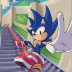 5_fingers absurd_res action_pose anthro bhomba145 clothing cloud day detailed_background eulipotyphlan fingers footwear green_eyes hedgehog hi_res male mammal pose sega shoes solo sonic_the_hedgehog sonic_the_hedgehog_(series) stairs sun