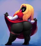  big_butt black_body black_skin blonde_hair blue_eyes butt clothed clothing clothing_lift dress dress_lift female hair hi_res huge_butt humanoid jynx lips looking_at_viewer looking_back nintendo outta_sync pink_lips pok&eacute;mon pok&eacute;mon_(species) solo thick_lips thick_thighs video_games 