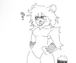 (character) anthro breasts clothed clothing ears_back female fingerless_gloves fur fur_markings gloves grin hair handwear humanoid hybrid hyena mammal markings pivoted_ears procyonid question_mark raccoon raccoon_tail side_boob skimpy smile solo thick_thighs