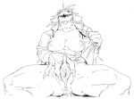 anthro anus barely_visible_anus bebebebebe biped bottomless breasts clothed clothing female front_view genitals hi_res monochrome pussy scalie sketch solo spread_legs spreading