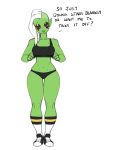 2019 alien alien_humanoid bra breasts butt_from_the_front clothed clothing darkeros dialogue disney english_text eyebrows female footwear full-length_portrait green_body green_skin hair half-closed_eyes hi_res humanoid humanoid_pointy_ears long_hair looking_at_viewer lord_dominator narrowed_eyes navel noseless not_furry panties portrait red_sclera shoes simple_background socks solo sports_bra standing text thigh_gap underwear wander_over_yonder white_background