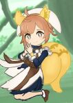  1girl animal_ears ankle_boots boots cowlick earrings fire_emblem fire_emblem_heroes frilled_sleeves frills glowing glowing_earrings glowing_ears glowing_tail highres jewelry leather_belt ratatoskr_(fire_emblem) solo squirrel_ears squirrel_girl squirrel_tail sue-harapeko tail white_wrist_cuffs 