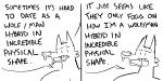  2:1 anthro canid canine canis comic dejected english_text furry_problems hi_res humor male mammal monochrome parody solo text unknown_artist wolf 