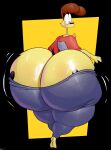 absurd_res anthro big_butt bottomwear butt canid canine canis clothing domestic_dog dot_eyes garfield_(series) hi_res huge_butt huge_hips huge_thighs hyper hyper_butt looking_back male mammal odie_the_dog pants schplingnops shirt solo spots thick_thighs topwear wide_hips yellow_body