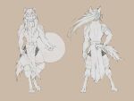 anthro armor big_breasts breasts canid canine canis chainmail clothing cryphalen female hair long_hair mammal melee_weapon muscular muscular_female pauldron shield solo sword tabard tail tail_grab weapon wolf