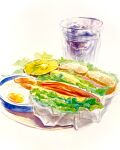  absurdres artworksmil cup drinking_glass egg_(food) food fruit highres ice ice_cube kiwi_(fruit) no_humans original sandwich still_life water 