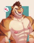  abs anthro big_muscles felid fur hi_res looking_at_viewer male mammal muscular muscular_anthro muscular_male one_eye_closed orange_body orange_fur pantherine pecs smile solo stripes thediyemi tiger topless_male wink 