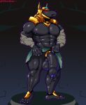 abs absurd_res accessory anthro armor balls biceps big_balls big_penis blush canid canine canis clothing cock_ring erection foreskin fur genitals hi_res humanoid_genitalia humanoid_penis jackal jewelry league_of_legends male mammal muscular muscular_anthro muscular_male muscular_thighs nasus_(lol) nipples nude paws pecs penis penis_accessory penis_jewelry presenting riot_games simple_background solo triceps vein velvetdraw