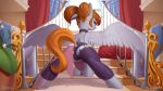  16:9 2020 butt clothing dancing discordthege equid equine fan_character female flower_pot hasbro hi_res horn inside looking_back mammal my_little_pony plant railing semi-anthro solo spread_wings stairs widescreen winged_unicorn wings 