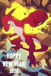 ambiguous_gender anthro chinese_zodiac dragon foot_claws hi_res horn isomaru new_year_2024 nude punch solo wingless_dragon year_of_the_dragon