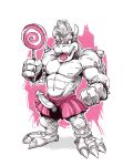 2_horns absurd_res anthro balls bottomwear bowser candy clothing dancewear dessert food genitals hi_res horn humanoid_genitalia inklooser koopa lollipop male mario_bros muscular muscular_male nintendo penis pink_tongue reptile scalie skirt solo tongue tongue_out turtle tutu