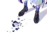  1boy absurdres black_footwear broken broken_glass close-up commentary_request glass highres hoshirube_sho male_focus marble_(toy) nijisanji purple_socks ryou_(rl) simple_background socks tentacles virtual_youtuber white_background 