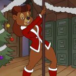 2024 animated anthro bear big_breasts big_butt black_nose boots breasts brown_hair butt clothed clothing costume dancing digital_media_(artwork) disney female footwear frame_by_frame fur hair half-closed_eyes long_hair mammal mature_anthro mature_female multicolored_body narrowed_eyes no_underwear pole rebecca_cunningham santa_costume short_playtime solo stripper_pole talespin two_tone_body vylfgor