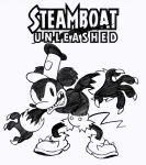  1boy animal_ears animal_nose claws disney fangs greyscale highres male_focus mickey_mouse monochrome mouse_boy mouse_ears mouse_nose mouse_tail simple_background steamboat_willie tail toon_(style) topless_male tracy_yardley white_footwear white_headwear 