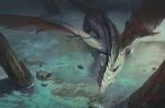  commentary_request dragon fantasy miso_katsu monster no_humans original pillar scales scenery stone wading water western_dragon 